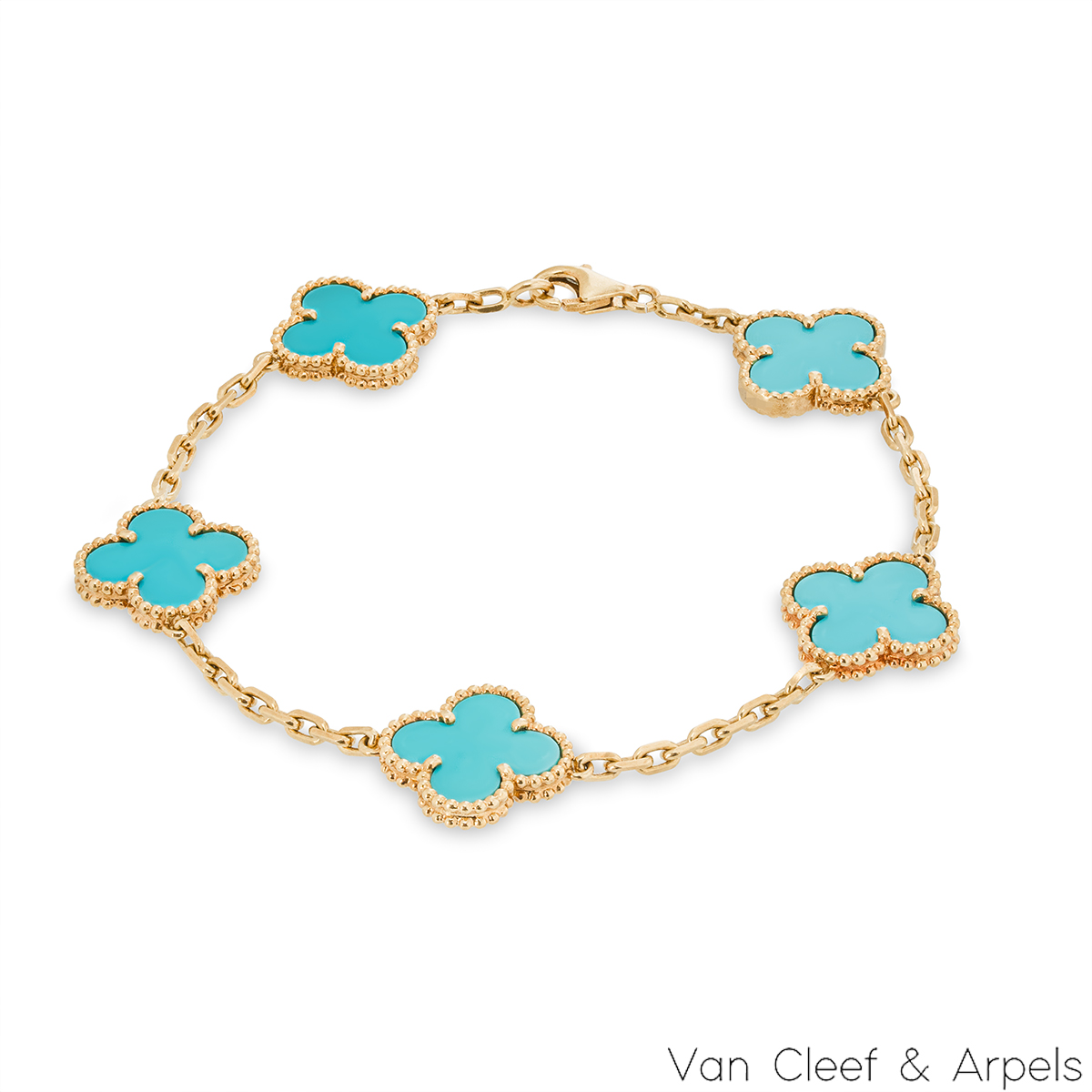 Van Cleef & Arpels Turquoise Vintage Alhambra 5 Motif Bracelet ...